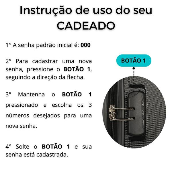 Imagem de Kit Conjunto de Malas de Bordo P/ Viagem Fibra Rígida Rodas 360