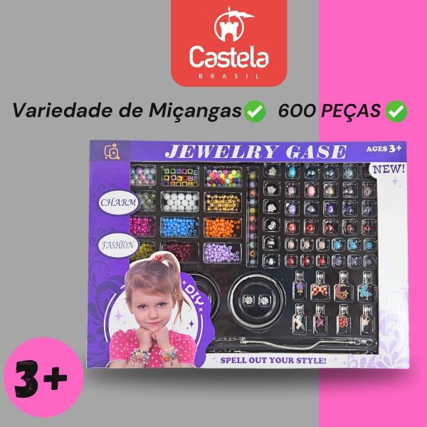 Imagem de Kit Conjunto de Miçangas 600 Peças Pulseira Colar Artesanal Infantil Castela