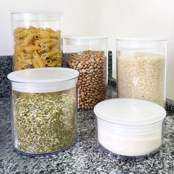 Imagem de Kit Conjunto Decorativo 5 Potes Para Alimentos Mantimentos Slim Tampa Hermética