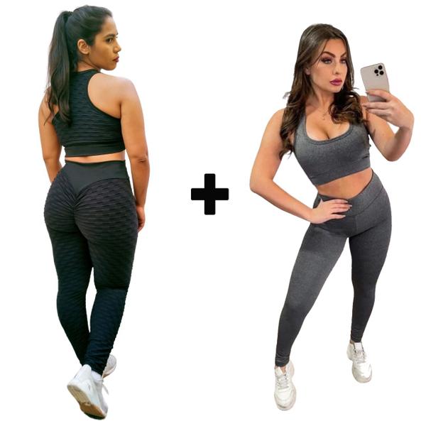 Imagem de Kit Conjunto Empina Feminino Roupa de Academia Tule Bolha 3D