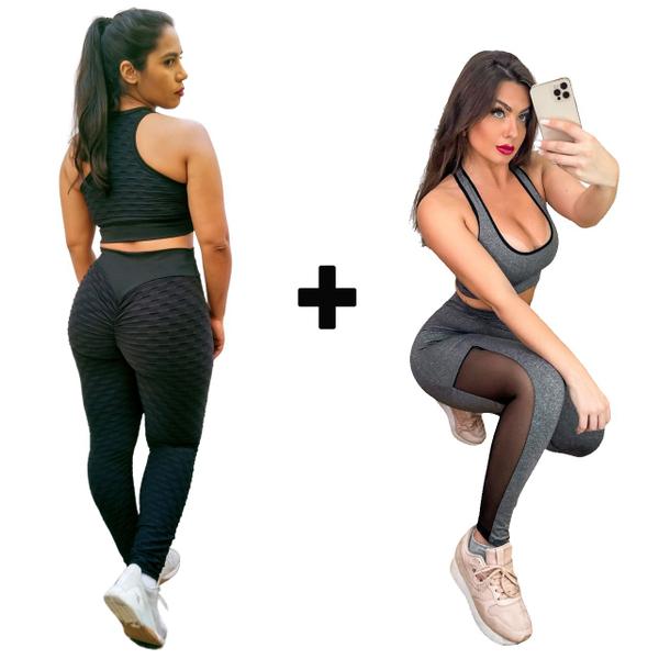 Imagem de Kit Conjunto Empina Feminino Roupa de Academia Tule Bolha 3D