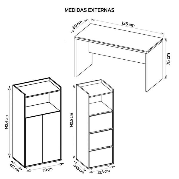 Imagem de Kit Conjunto Escritório 3 Peças Marrom Studio Caemmun