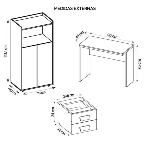 Imagem de Kit Conjunto Escritório 3 Peças Studio Marrom Caemmun