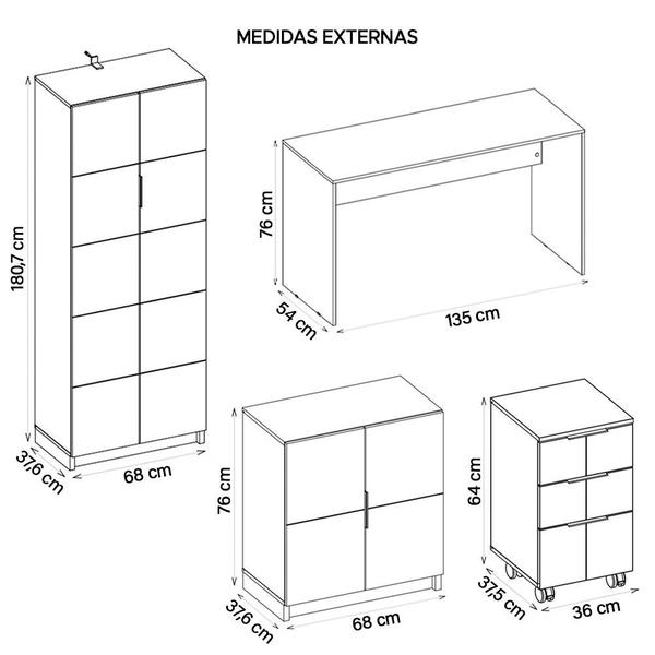 Imagem de Kit Conjunto Escritório 6 Peças Cubic Branco Caemmun