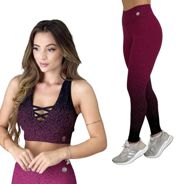 Imagem de Kit conjunto fitness  top + legging jacquard degradê em poliamida