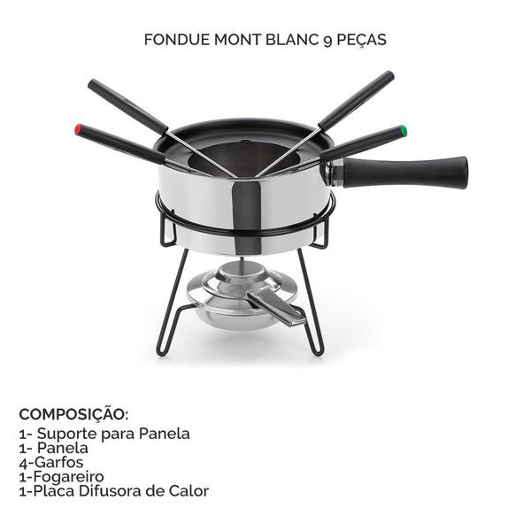 Imagem de Kit Conjunto Fondue Inox Mont Blanc 9 Pecas Casal 2 Pessoas