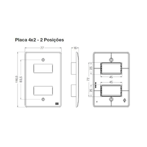 Imagem de Kit Conjunto Interruptor 4x2  2 módulos 2P+T 20A 250V