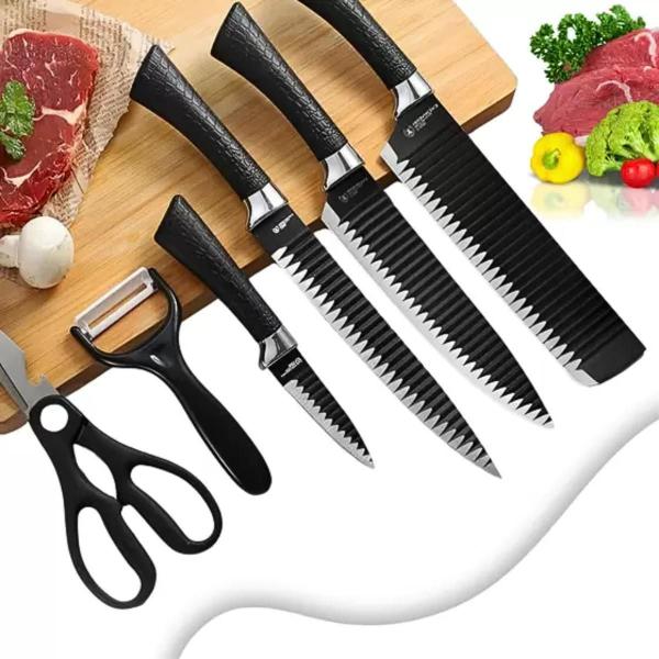 Imagem de Kit Conjunto Jogo De Facas Antianderente Kit 6 Peças Chef Cozinha Aço Inoxidável Churrasco