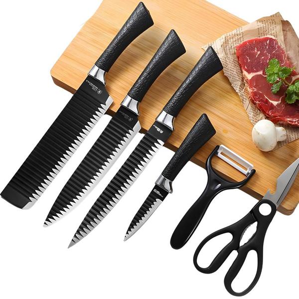 Imagem de Kit Conjunto Jogo De Facas Antianderente Kit 6 Peças Chef Cozinha Aço Inoxidável Churrasco 