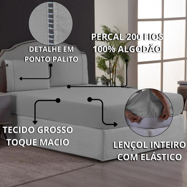 Imagem de Kit Conjunto Lençol Queen 200 Fios Forro de Cama Box com Fronhas Ponto Palito 3 Peças