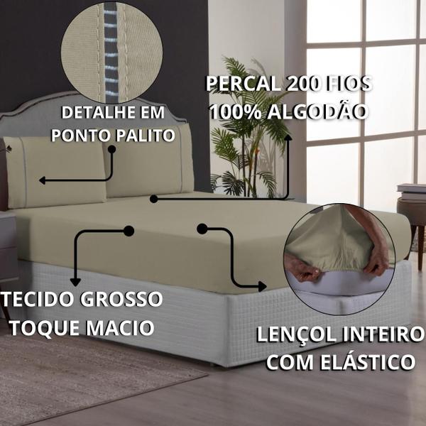 Imagem de Kit Conjunto Lençol Solteiro 200 Fios Forro de Cama Box com Fronha Ponto Palito 2 Peças