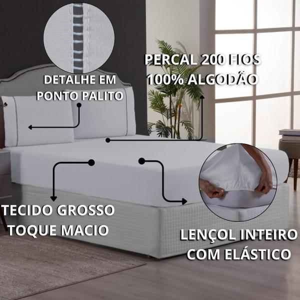 Imagem de Kit Conjunto Lençol Solteiro 200 Fios Forro de Cama Box com Fronha Ponto Palito 2 Peças