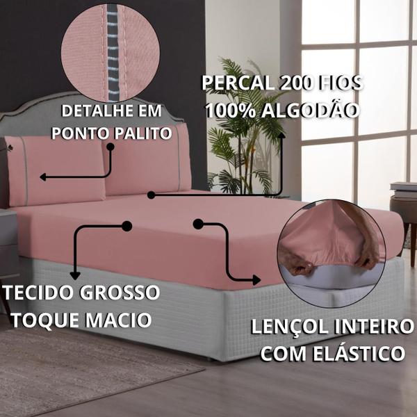 Imagem de Kit Conjunto Lençol Solteiro 200 Fios Forro de Cama Box com Fronha Ponto Palito 2 Peças