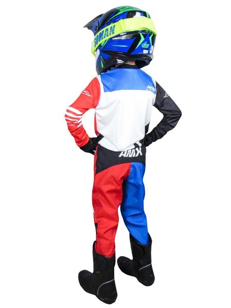 Imagem de Kit Conjunto Motocross Infantil Azul + Colete + Joelheira