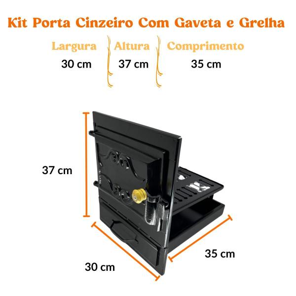 Imagem de Kit Conjunto Porta Cinzeiro Com Gaveta e Grelha Fogão a Lenha