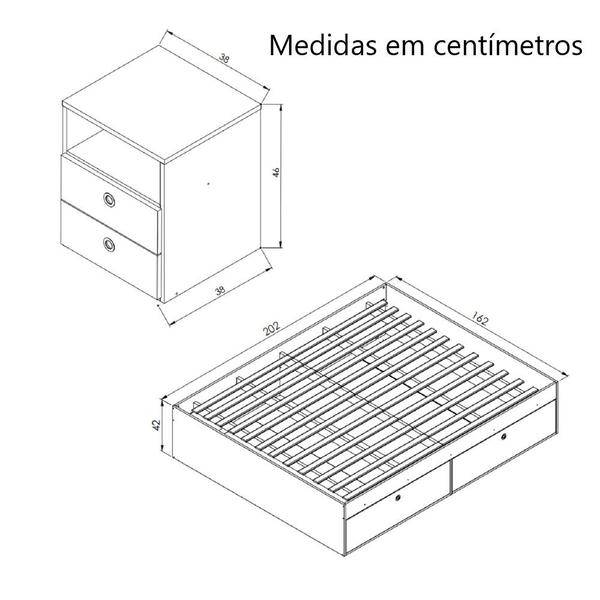 Imagem de Kit Conjunto Quarto Cama de Casal Grande Box 4 Portas Espaço Interno e 2 Mesas de Cabeceira Branco