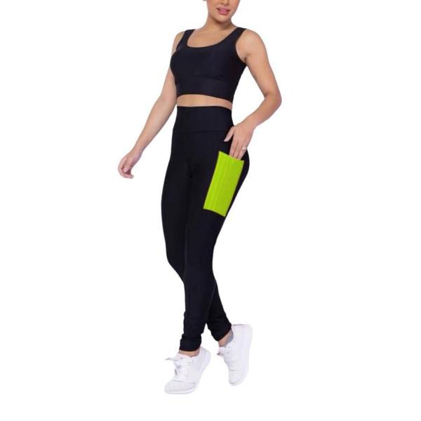 Imagem de Kit conjunto TOP ALÇA MÉDIA bojo + CALÇA LEGGING BOLSOS Feminino Academia Corrida Fitness 701