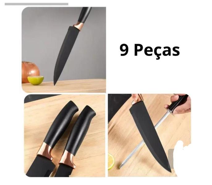 Imagem de Kit Conjunto Utensílios De Cozinha Faqueiro 9 Pç mais suporte