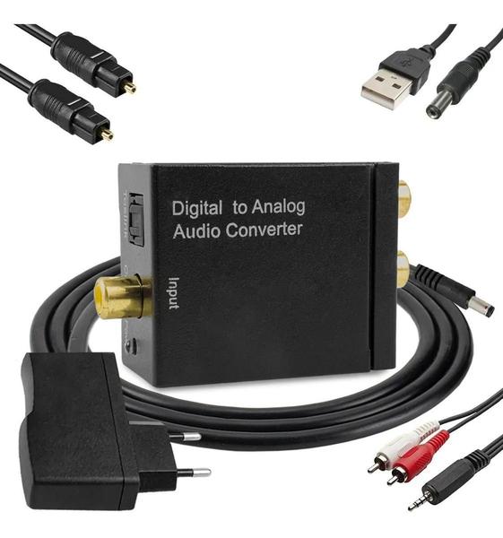 Imagem de Kit Conversor Áudio Digital Analógico Cabos Optico P2 X Rca