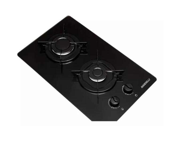 Imagem de Kit Cooktop 2 B a gás Preto + Coifa vidro Curvo 80cm No fingerprint (sem marca de digitais)