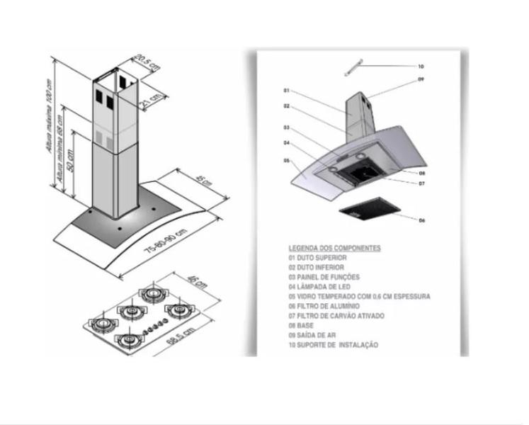 Imagem de Kit Cooktop 2 bocas mesa de vidro + Coifa Vidro Curvo Inox 70cm nardelli