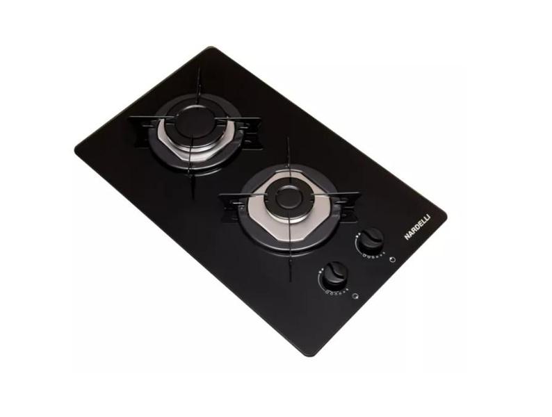 Imagem de Kit Cooktop 2 Bocas mesa de vidro + Coifa Vidro Curvo Inox 80cm nardelli 