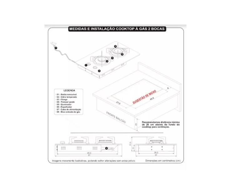 Imagem de Kit Cooktop 2 Bocas mesa de vidro + Coifa Vidro Curvo Inox 80cm nardelli 