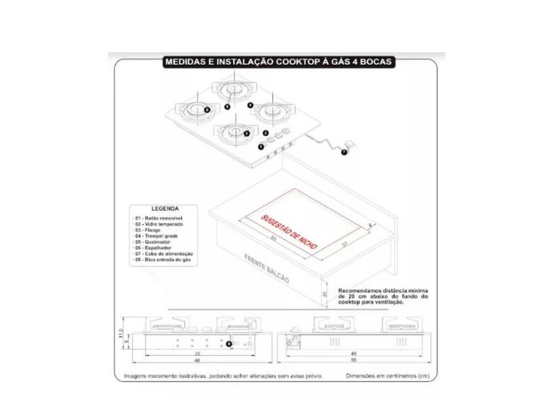 Imagem de Kit Cooktop 4 Bocas preto  + Coifa Inox alumínio lampada led 120cm Nardelli