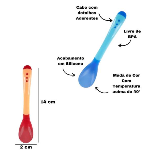 Imagem de Kit Copo De Silicone Sem Bico Sucção Com Alça E Colher Termo Sensível Muda De Cor Com Altas Temperaturas Introdução Para Bebês