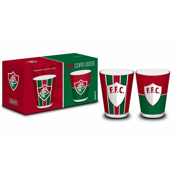 Imagem de kit Copo Dose Vidro BrasFoot Fluminense 2 Unidades Iron 360 Licenciado 55ml Branco