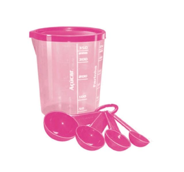 Imagem de Kit Copo Medidor 400ml + 4 Colheres Medida Certa (Rosa)