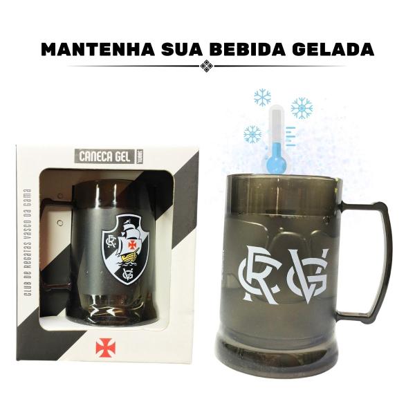 Imagem de Kit Copo Munich Tulipa Cerveja Chopp + Caneca Gel 300ml Térmico Time Vasco Oficial