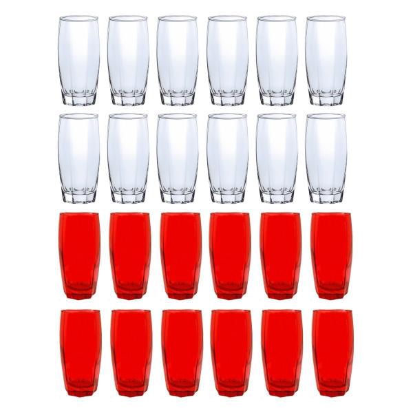 Imagem de Kit Copo Vidro 370ml 12 Vermelho/12 Transparente Florida