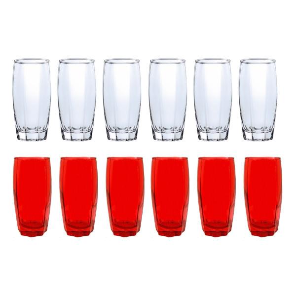 Imagem de Kit Copo Vidro 370ml 6 Vermelho/ 6 Transparente Florida