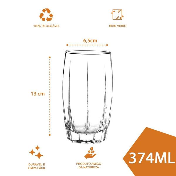 Kit Copos 374 ML Vidro Long Drink Transparente Amadeus 6Un - CRISTAR Imagem de Kit Copos 374 ML Vidro Long Drink Transparente Amadeus 6Un