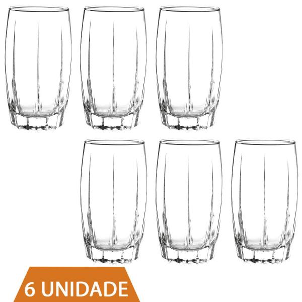 Kit Copos 374 ML Vidro Long Drink Transparente Amadeus 6Un - CRISTAR Imagem de Kit Copos 374 ML Vidro Long Drink Transparente Amadeus 6Un