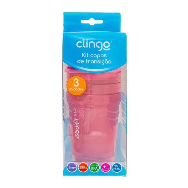 Imagem de Kit Copos de Transição Infantil com 3 unidades Rosa Clingo