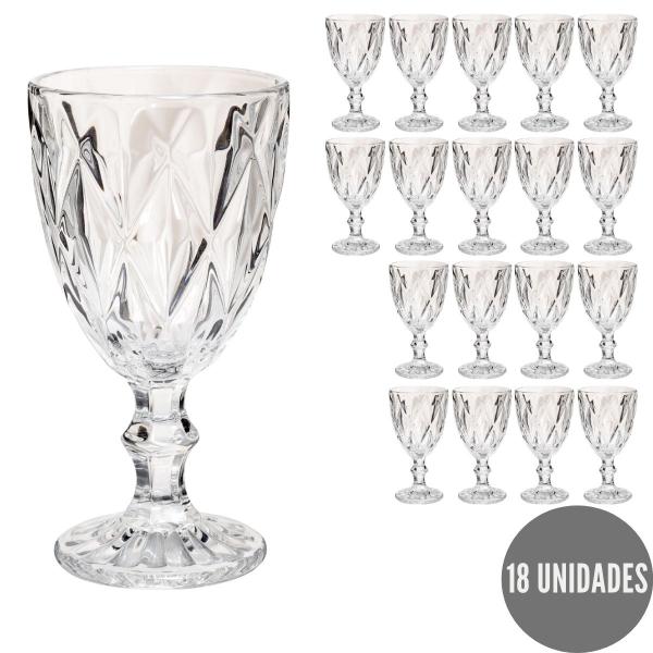 Imagem de Kit Copos Transparente 18 un 300ml Diamante Vidro Água Vinho