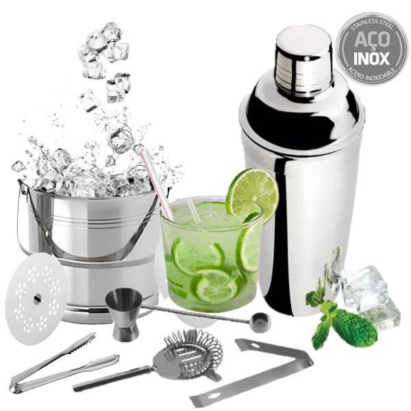 Imagem de Kit Coqueteleira 550ml Balde de Gelo Caipirinha 7 Peças