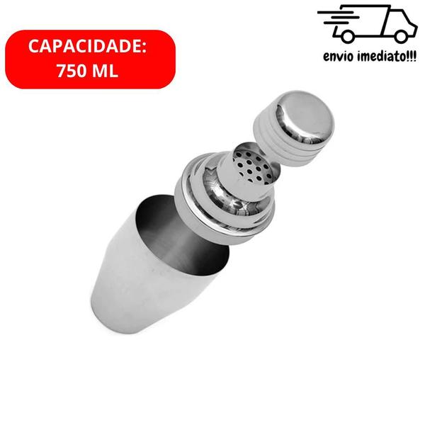 Imagem de Kit Coqueteleira 750ml Inox Profissional 5 peças Socador Colher Bailarina Dosador Espremedor para Drinks Bebidas Coquetéis Caipirinhas Batidas