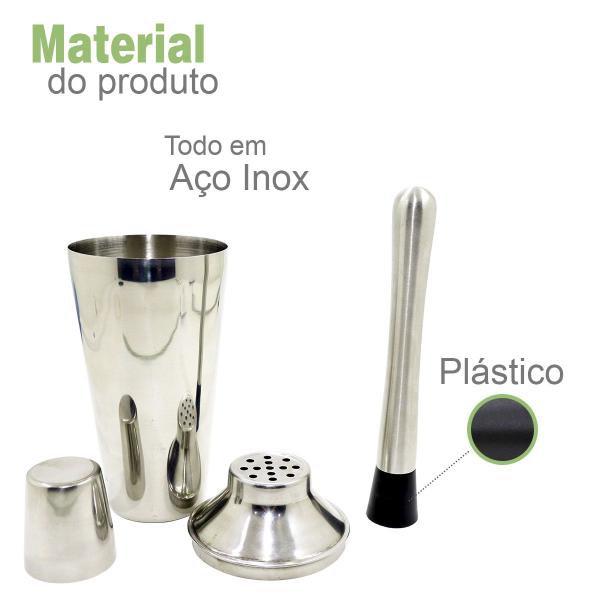 Imagem de Kit Coqueteleira Aço Inox 750ML Profissional E Socador Drinks Caipirinha Bartender 