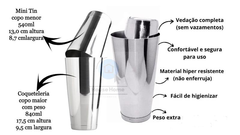 Imagem de Kit Coqueteleira De Boston 840 ML Caipirinha Gin Tonica Socador Barman Bartender