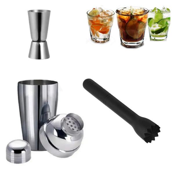 Imagem de Kit Coqueteleira Socador Dosador Inox 750ml Drinks Caipirinha