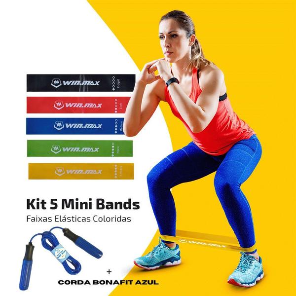 Kit Corda de Pular Azul + 5 Mini Band Ahead Sports Imagem de Kit Corda de Pular Azul + 5 Mini Band Ahead Sports