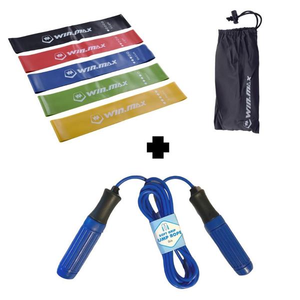 Kit Corda de Pular Azul + 5 Mini Band Ahead Sports Imagem de Kit Corda de Pular Azul + 5 Mini Band Ahead Sports