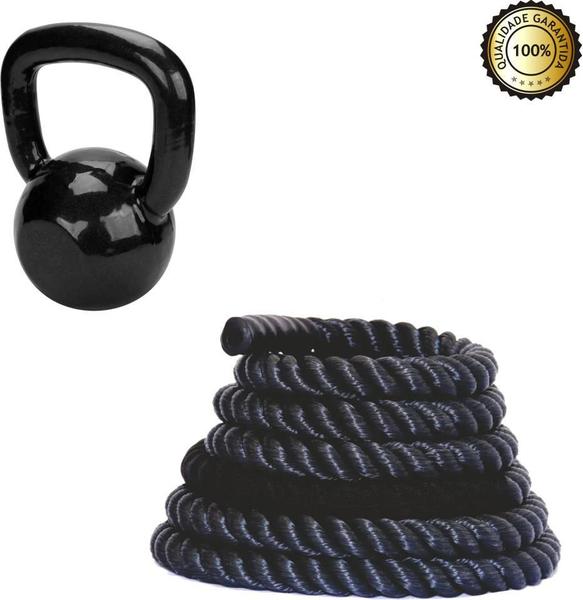 Imagem de Kit Corda Naval 10 Mt + Kettlebell Emborrachado Treinamento