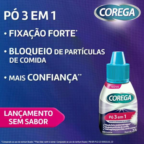 Imagem de Kit Corega Fixador De Dentadura em Pó 3 Em 1 Sem Sabor Com 4 Unidades De 22g Cada