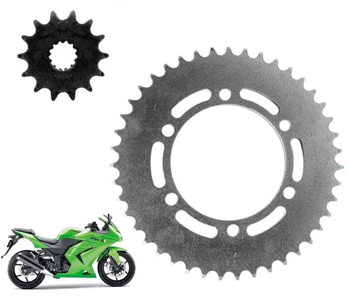 Imagem de Kit Coroa E Pinhão Aço 1045 Passo 520 Kawasaki Ninja 250 300