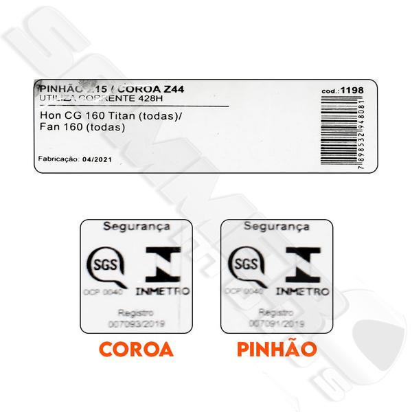 Imagem de Kit Coroa e Pinhão Honda Cg-Start-Cargo 160 Aço 1045 Brandy