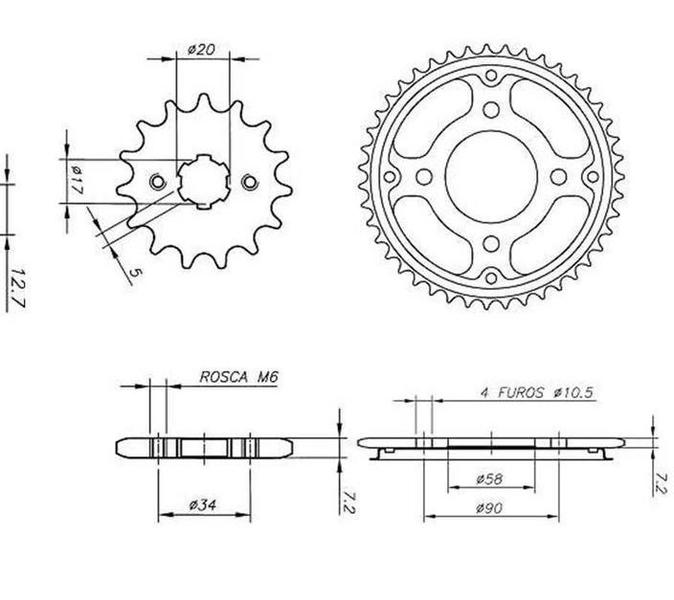 Imagem de Kit Coroa E Pinhão Para Moto Cg Titan 150 Fan 150 Aço 1045 43/16